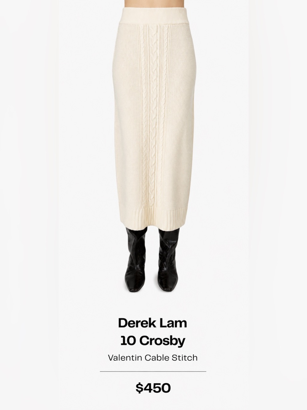 Derek Lam Cream Cable Knit Midi Skirt